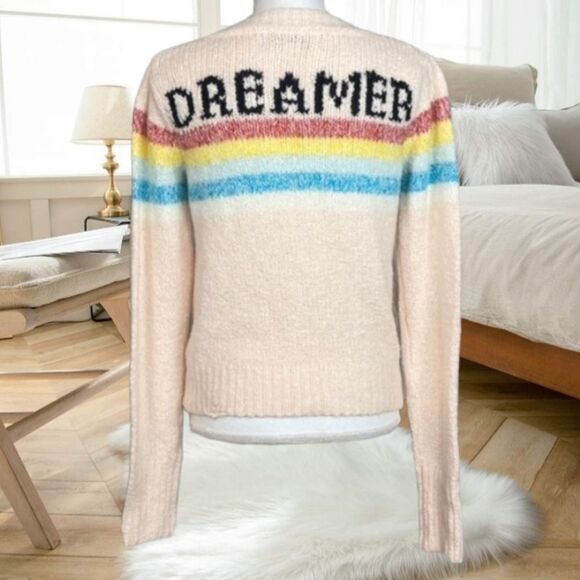 WILDFOX DREAMER RAINBOW STRIPE V NECK KNIT DISTRESSED SWEATER - Picture 5 of 12